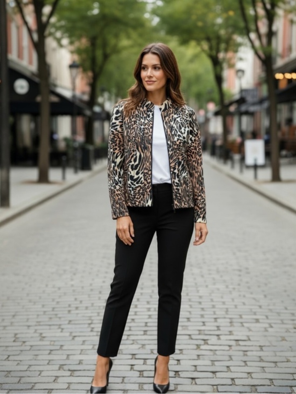Molly & Maxx‎ Petite Large Leopard Print Zip Jacket Animal Print Blazer